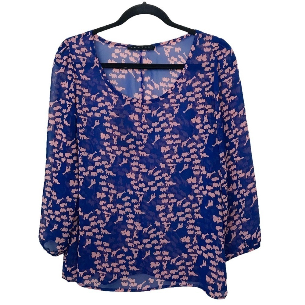Peaches N Cream Blue Animal Print Blouse Approx Medium